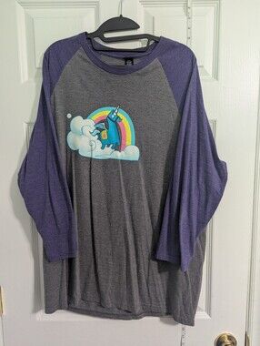 Fortnite Gray and Purple 3/4 Long-Sleeve Raglan Tee with Unicorn Rainbow Graphic